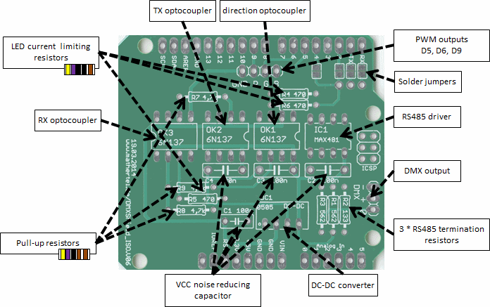 DMXShield v06 with placement hints